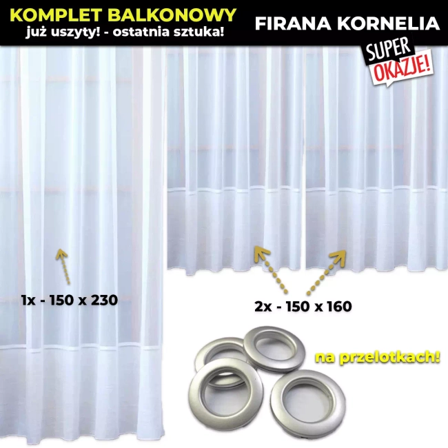 Komplet Balkonowy - Zestaw na okno balkonowe - NA PRZELOTKACH - Długa 150x230 + 2x Krótka 150x160